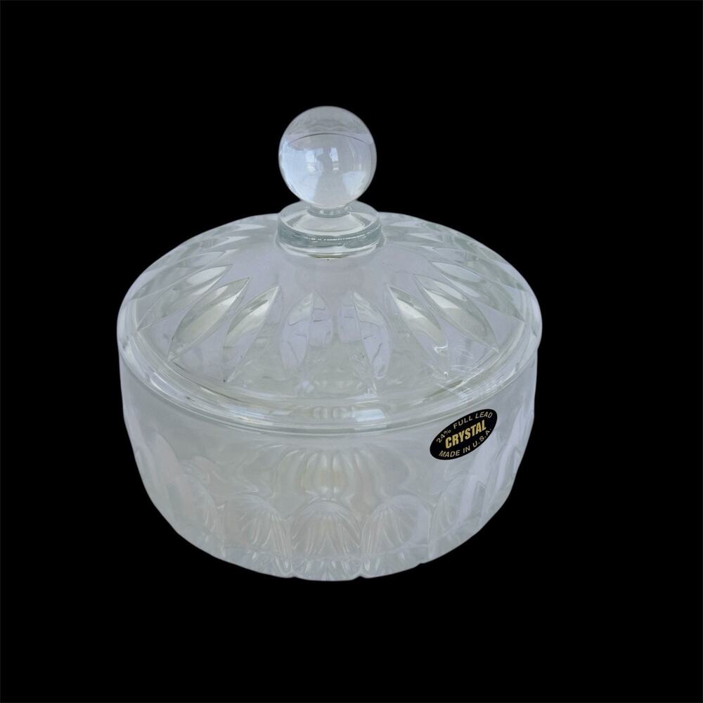 Vintage 24% Heavy Lead Crystal Round Candy Dish with Lid